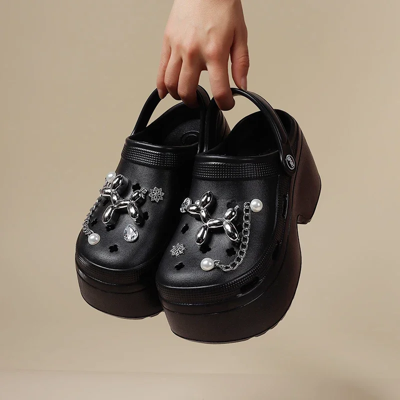 Women's Diy Clogs Summer 2026 Slip On Wedge Heels Chunky Platform Sandals Woman Silver Chain EVA Slippers Garden Shoes Woman - view 3
