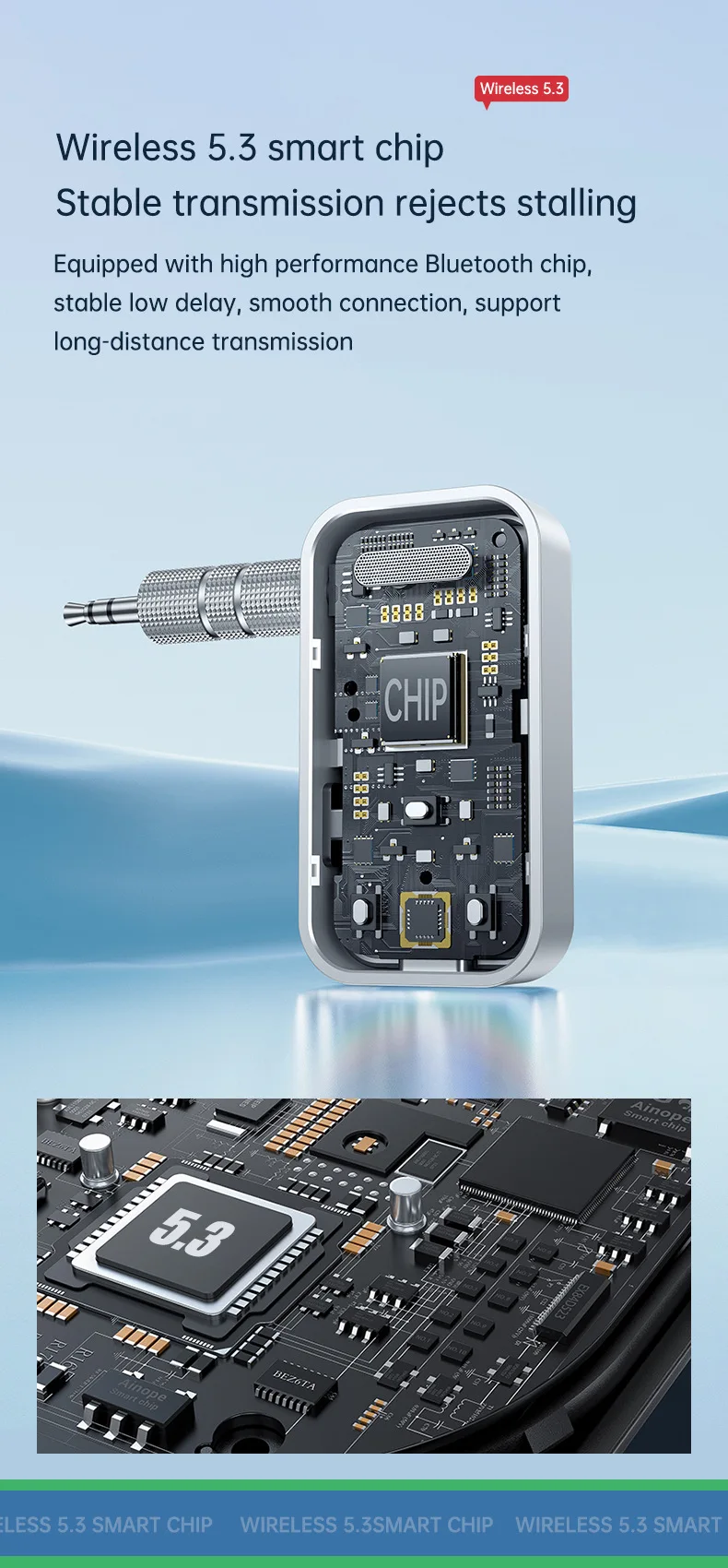 Bluetooth 5.3 Adapter Sender Empfänger Kabelloser Audio-Adapter für Auto Musik Kopfhörer Lautsprecher AUX Audio-Adapter mit 3,5mm Anschluss – Detail 3