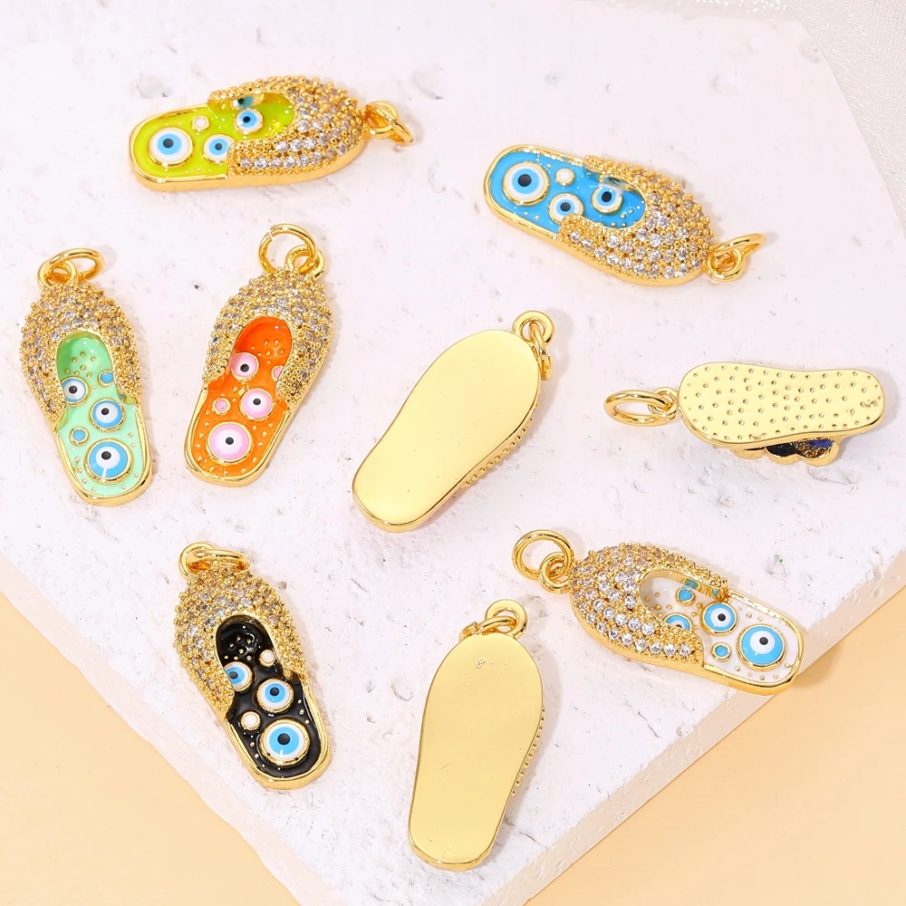 Juya Handwerk Bunte Emaille Anhänger Hausschuhe Hamsa Fatima Türkische Griechische Bösen blick Charms Für DIY Mode Schmuck Machen – Detail 2