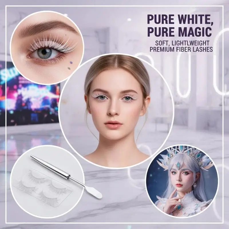 3 Pairs Cosplay White Eyelashes Extension Natural Looking Long Thick Cartoon Style Little Devil White Eye Lashes Halloween Party