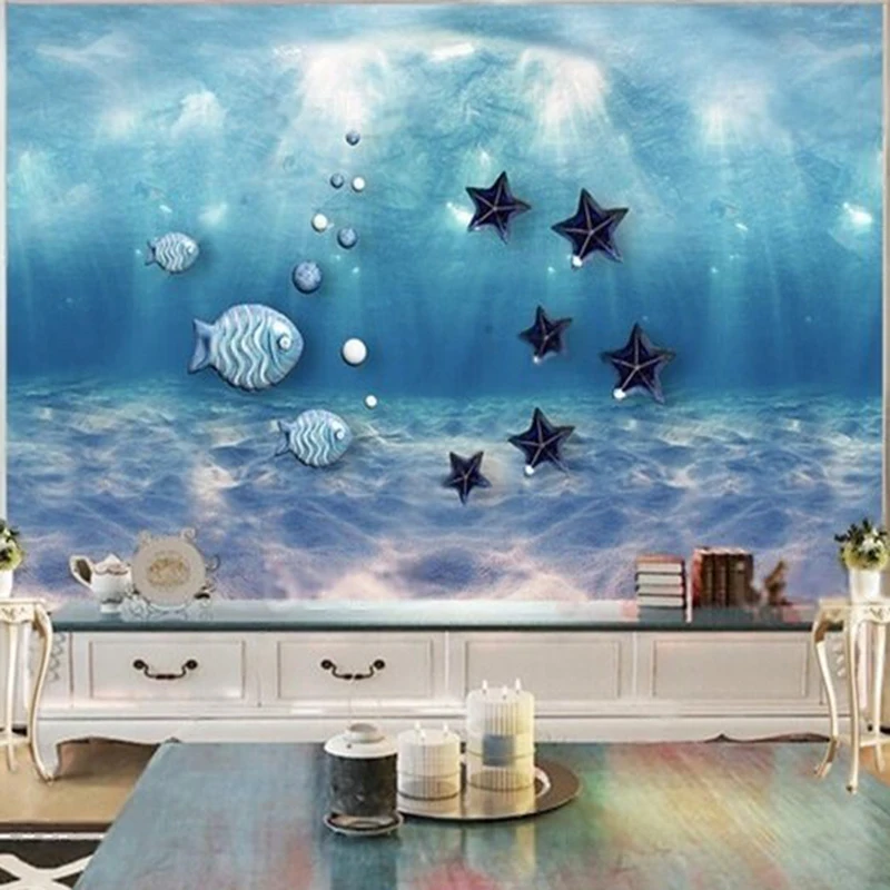

3D ocean relief underwater world children's room TV luxurious home decoration bedroom background wall