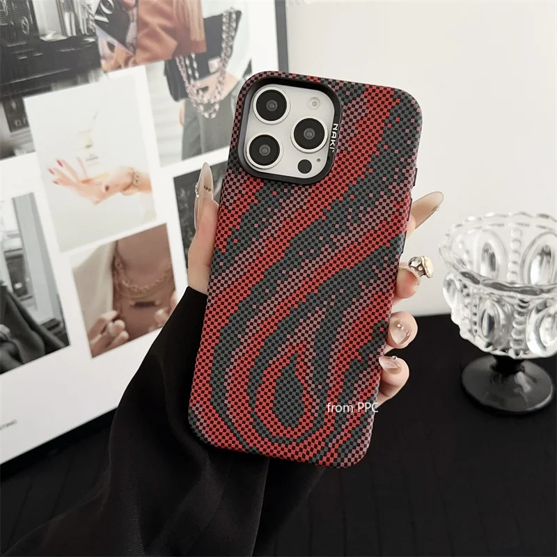 Abstract Flame Relief MagSafe Case Cover for iPhone 16 15 14 Pro Max Dots Pattern Hard PC Phone Shell Independent Buttons Shield