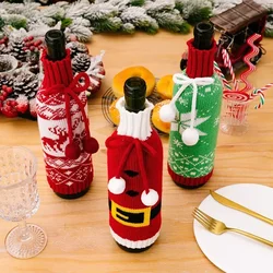 Christmas Wine Bottle Cover Table Dress Knitted Snowflake Elk Belt Pattern Wine Bag Kitchen Tableware Xmas Ornament Party Gift