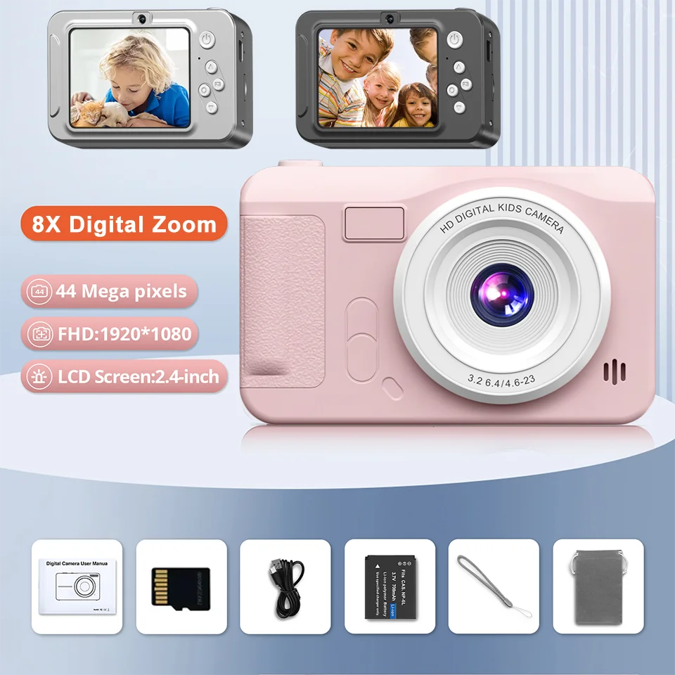 4K HD 1080P 2,4 Zoll Digitalkamera Wiederaufladbare Kameras mit 8-fachem Zoom Kompaktkamera 44MP