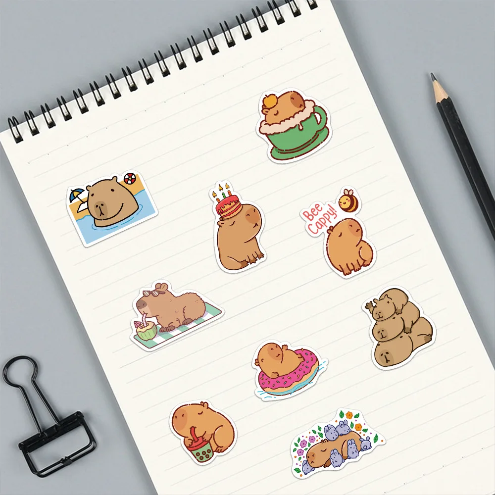 Pegatinas de dibujos animados de Capybara para niños, calcomanía de animales DIY para decoración de maleta, álbum de recortes, teléfono, portátil, papelería, 10/30/50 piezas