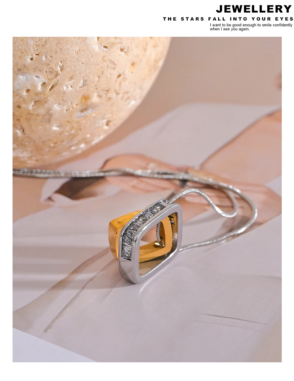 Yhpup 316l Edelstahl Quadrat Hohl Doppel Layered Overlay Anhänger Halskette Zirkonia Unisex Liebhaber Schmuck Männer Frauen – Detail 12