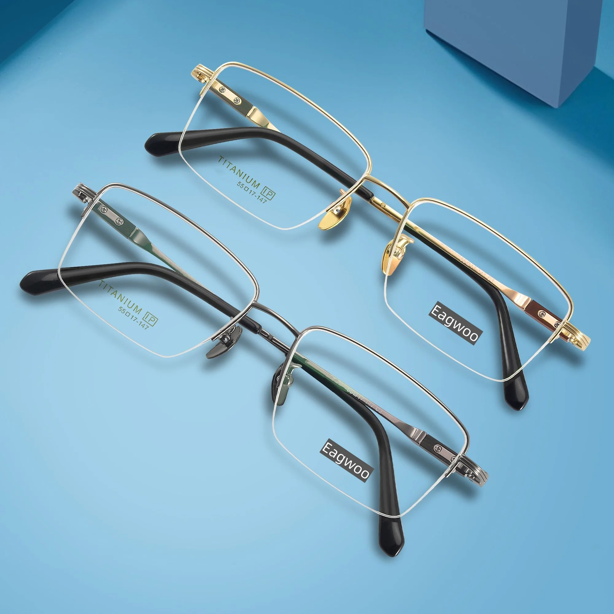 

Pure Titanium Eyeglasses Half Rim Optical Frame Prescription Spectacle High Grade Glasses Eye Glasses Designed Frame Wide Face