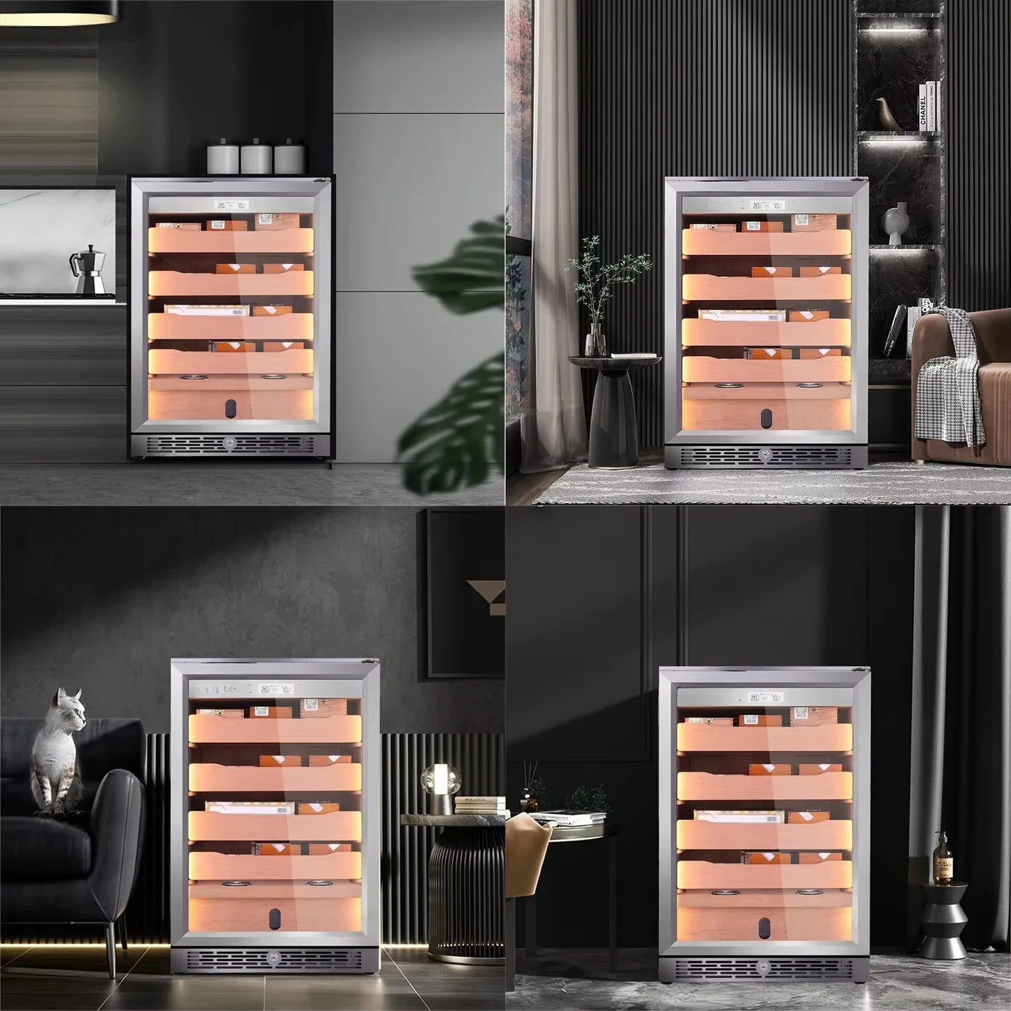 Stainless Steel Electronic Cigar Humidor Cabinet | 500 Capacity Compact Cigar Cooler with Temp & RH Control
