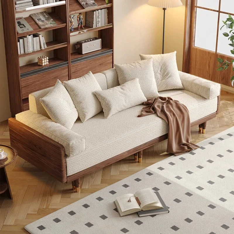 

Sofa bed folding dual-purpose and washable and linen design apartment ro om solid wood walnut color