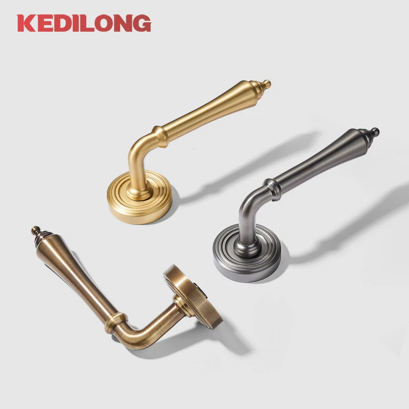 Retro brass French antique copper magnetic sound-absorbing bedroom split lock universal household American door handle lock