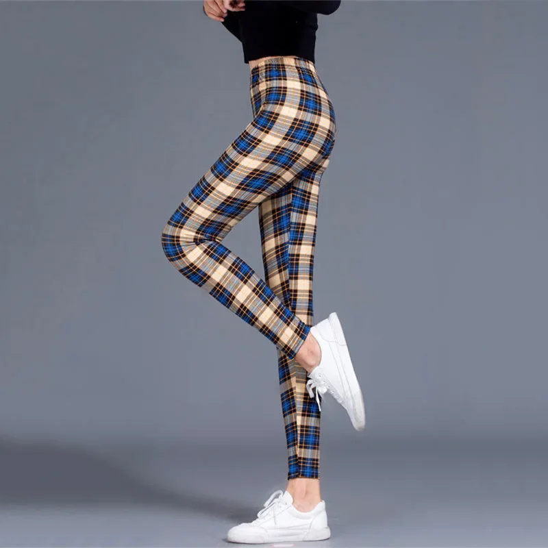 Grid Print Exercise Fitness Leggings Women 2024 Elasticity Plaid Push Up Legging Female Sexy Plaid Trousers Gym Thin Leggings