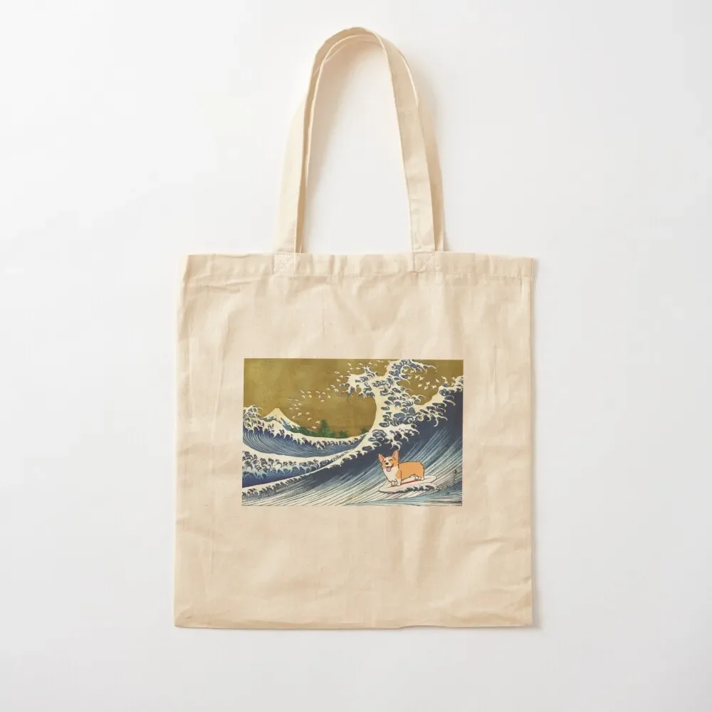 

Corgi dog surfing The Great Wave Tote Bag Lady bag shopping bags foldable Tote Bag