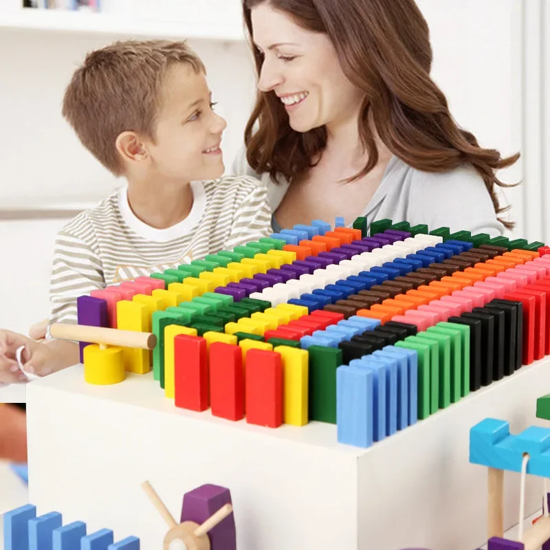 Juego de dominó de madera arcoíris para niños, kit de bloques de órgano, juegos de dominó brillantes tempranos, juguetes educativos