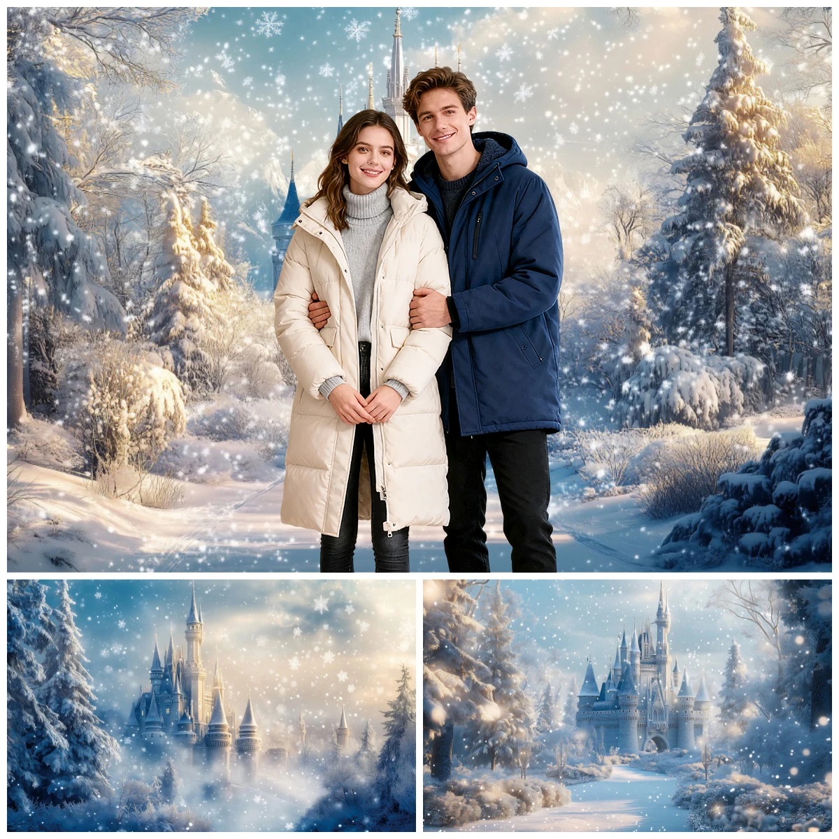 Winter Castle Backgrounds For Photographs Snowflake Forest Fairytale Palace Magical Theme Kids Family Portrait Photo Backdrops