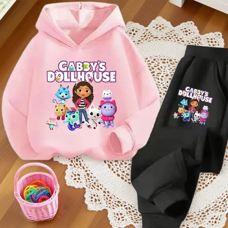 

Gabby Dollhouses New Hooded Sweatshirt Set Kids Girl Plush Cute Hoodies+pants Trendy Print Hoodie Sweatpants Cartoon Clothe Suit