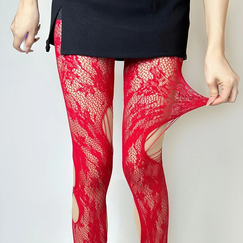 Sexy Lace Suspender Women's Socks Side Hollow Out Mesh Fishnet Ladies Tights Nightclub Party Charming Fashion Pantyhose JK Girls