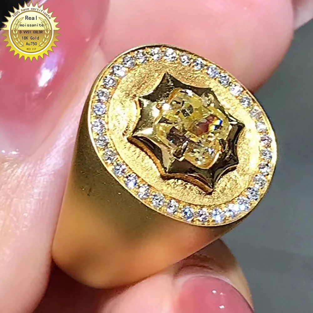 18K Au750 Yellow Gold Ring 1.28Carat Nature Yellow Diamond and white Diamond diamond ring Wedding Party Engagement Anniversary R