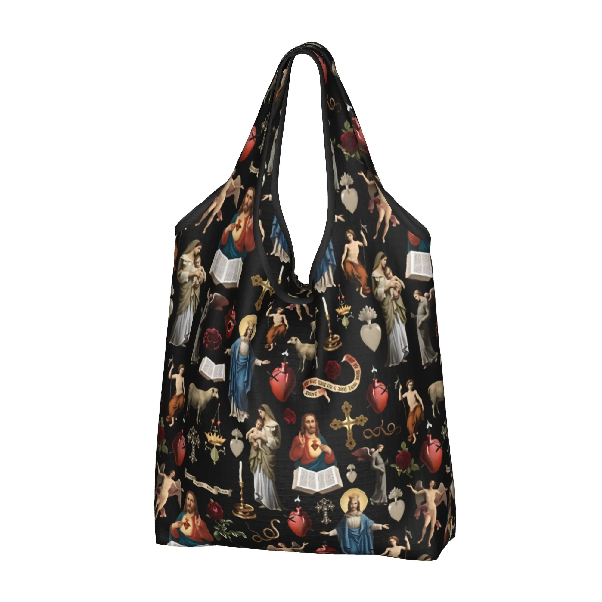 Savior of The World Jesus Groceries Shopping Bag Custom Shopper Tote Shoulder Bags  Christ Religion Faith Gothic   ﻿ Handbag