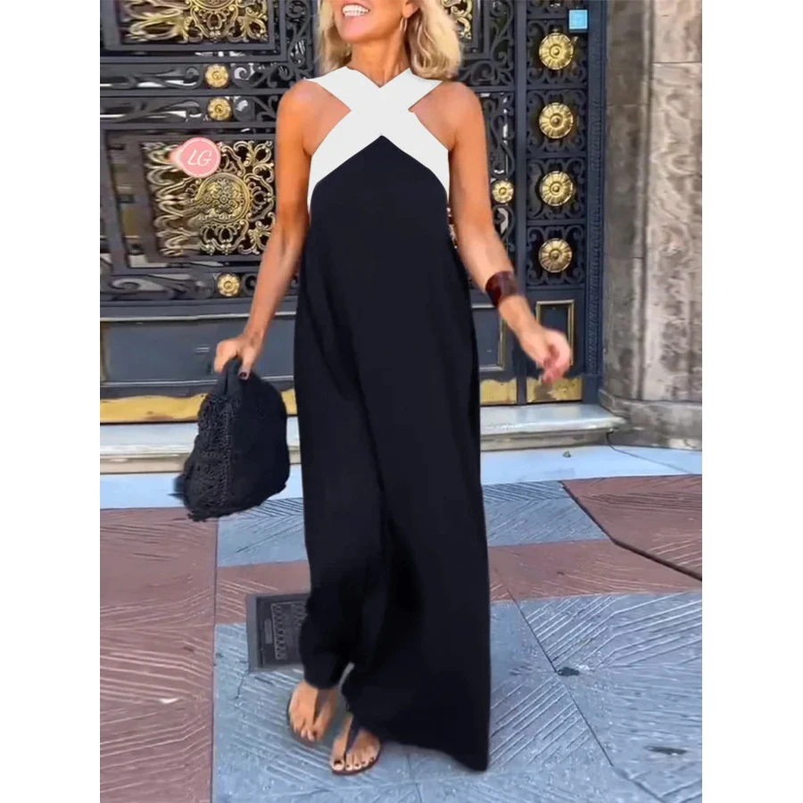 Sommer 2025, sexy Cross Ba Long Dr. Damen-Faion-A-Linien-Rock, Polyesterstoff, ohne Sve-Oulder-Träger, Dr