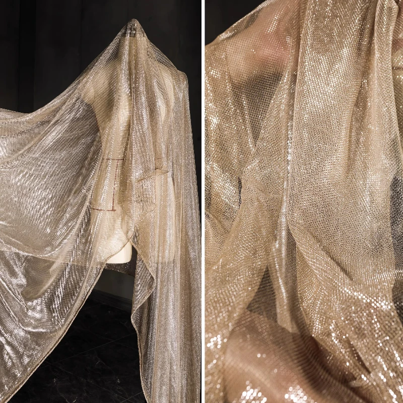 Rose Gold Bright Silk Mesh Fabric Hollow Creative Wedding Dress Background Decoration DIY Handmade Clothing Designer Fabric