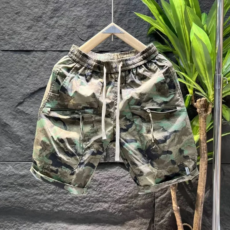 

Summer New American Zipper ket Workwear orts Faionable Casual Dstring Loose Camouflage Five-Quarter Pants