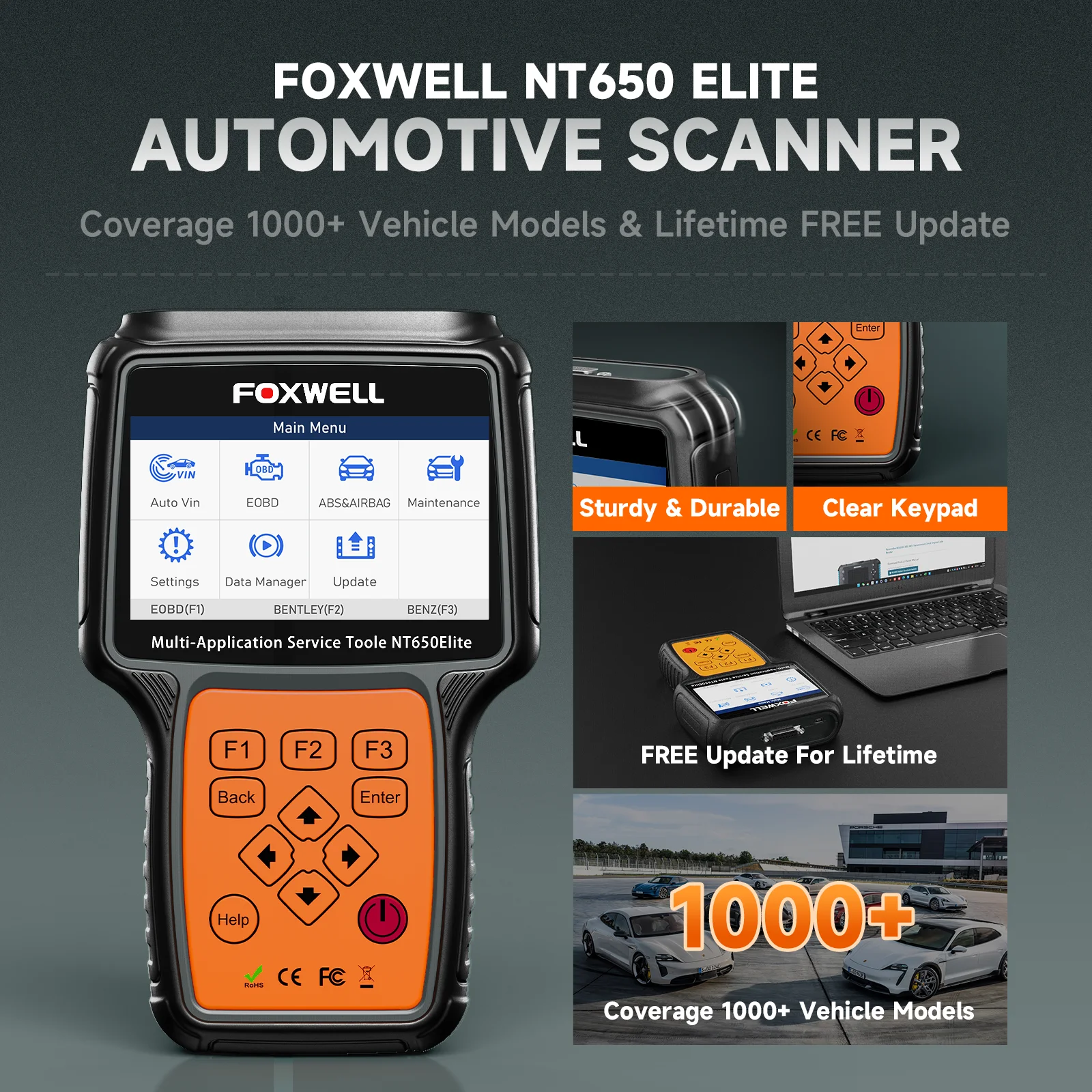 Foxwell NT650 Elite Obd2 ماسح ضوئي للسيارات ABS/SRS/BRT/DPF/TPMS/EPB 26+ إعادة تعيين أداة تشخيص السيارات الاحترافية OBD2 Scanne