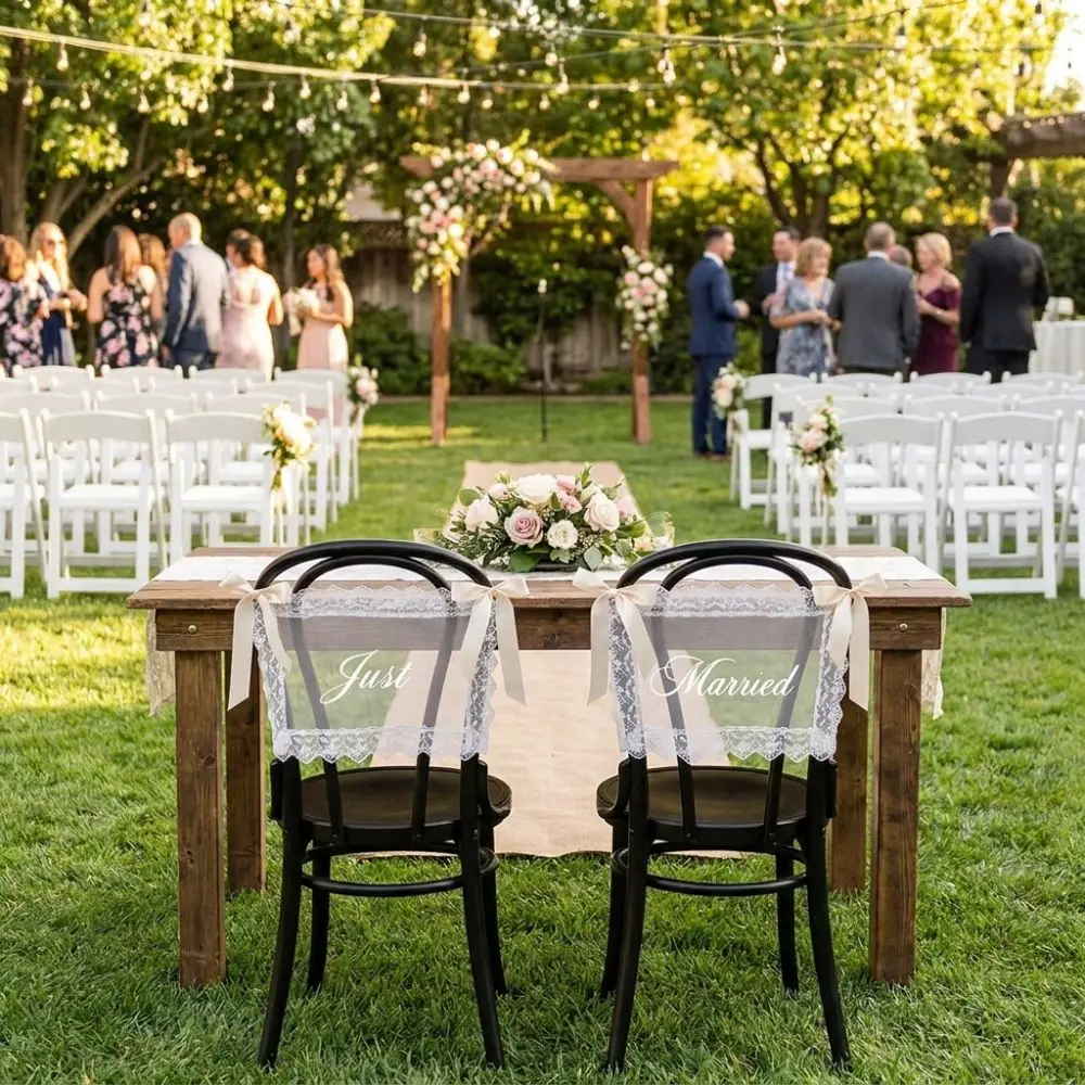 2PCS French Romantic Wedding Chair Back Lace Cover Reusable Creative Strap Chair Cover Multi Purpose Seat Decoration Chair Decor