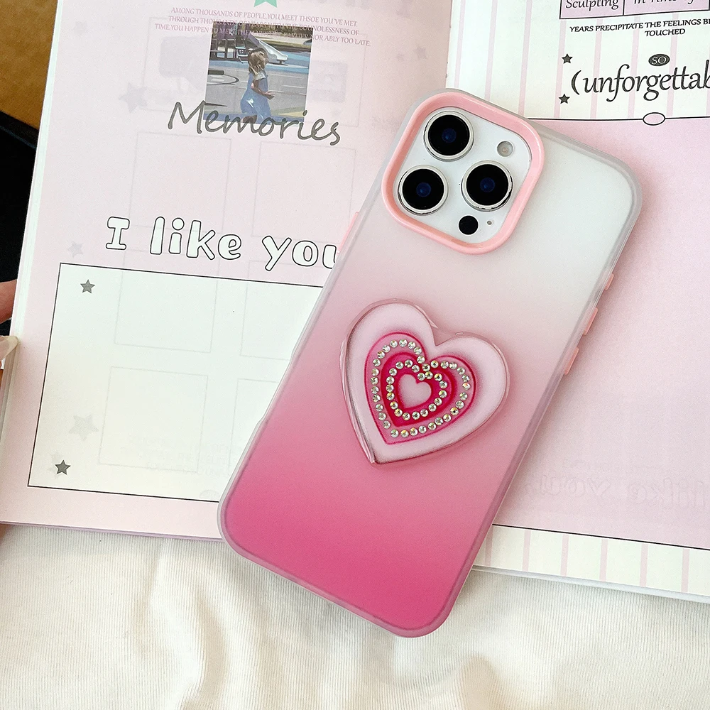 Urocze etui na telefon z brokatem, diamentami i gradientem w kształcie serca, odporne na wstrząsy, przezroczyste, do iPhone 16 15 14 11 13 12 17 Pro Max 16 Plus Air