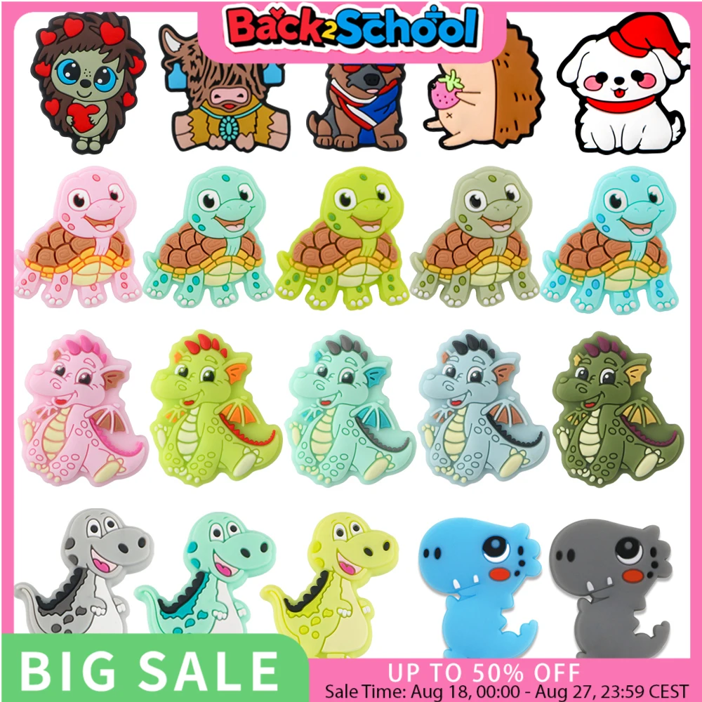 

Sunrony 5/10Pcs New Dinosaur Turtle Animals Silicone Beads For Jewelry Making DIY KeyChain Necklace Bracelet Accessories