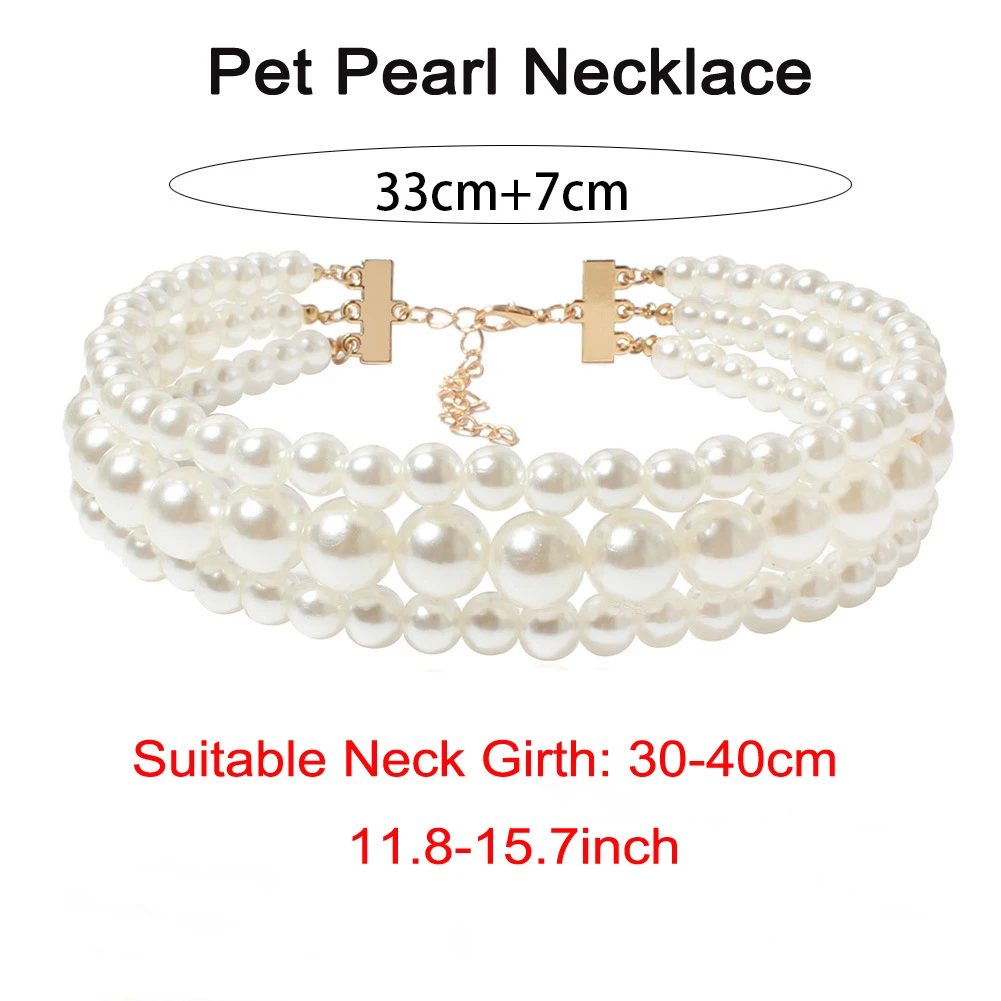 Fancy 3 Row Pearl Dog Necklace Luxury Wedding Collar Jewelry for Small Medium Dogs York Clothes Costume Pet Grooming Accessories