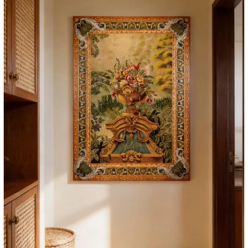 Retro hand-painted flower decorative painting French antique villa entrance living room advanced sense