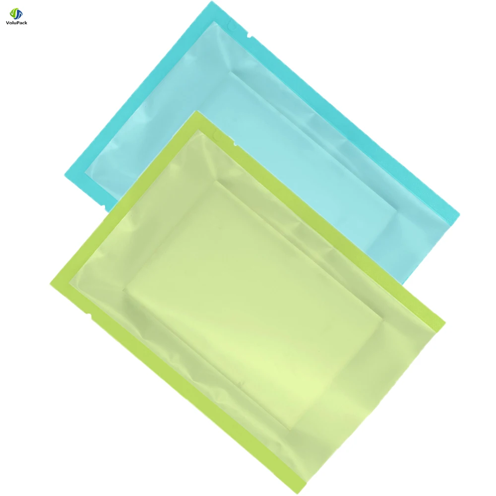 Open Top Pouches Smell Proof One Side Frosted Transparent High Quality Aluminum Foil Heat Sealable Matte Green Blue Mylar Bags