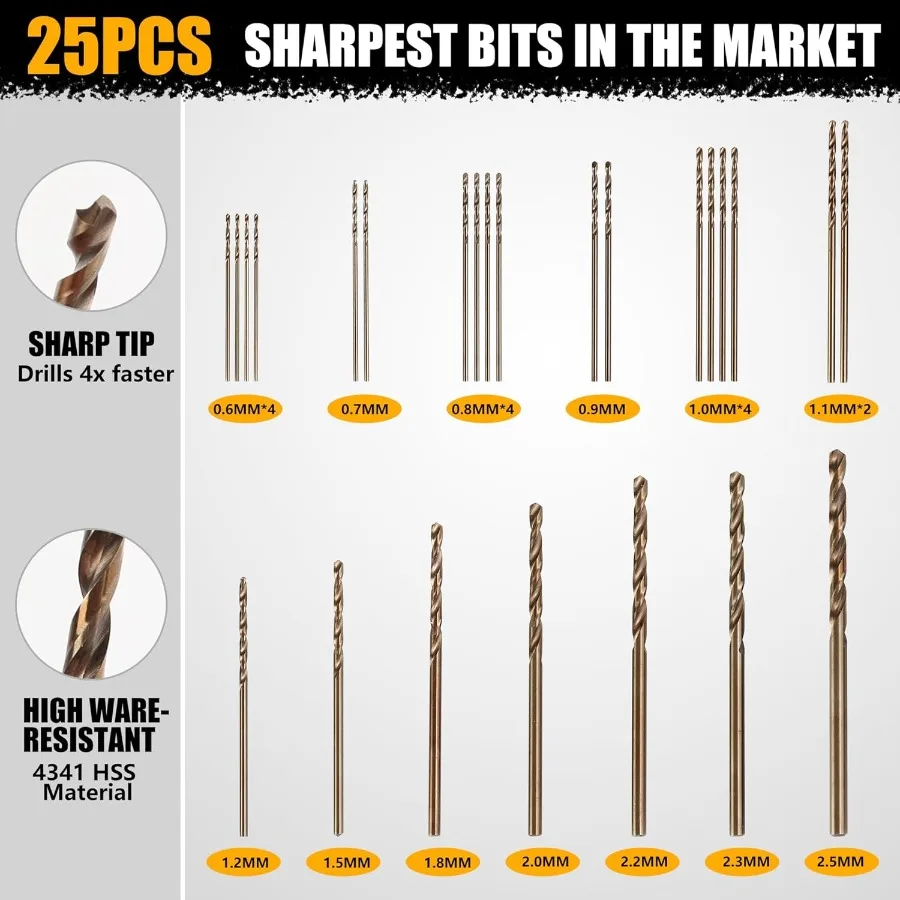 Set di trapani a mano con morsa a perno di precisione 25 pezzi Trapano a mano manuale piccolo premium con micro punte elicoidali HSS per gioielli, legno, plastica e