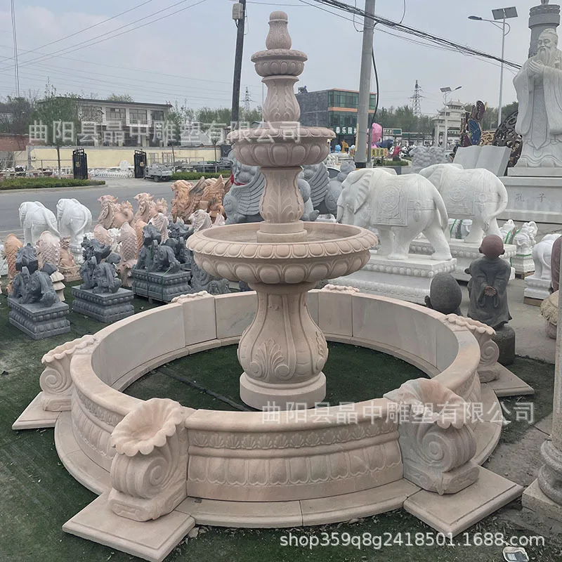 Customized stone carving white marble fountain yellow rust stone water bowl villa courtyard factory entrance water feature flowi