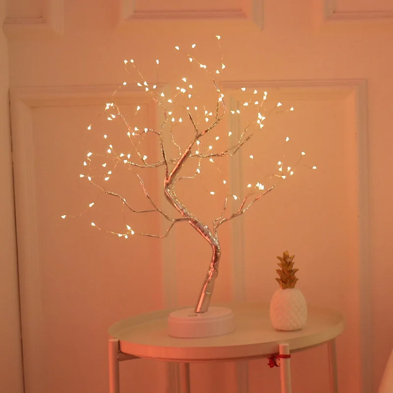 LED 테이블 램프 야간 조명 USB 불꽃 나무 조명 구리 와이어 테이블 램프 요정 야간 조명 가정용 침실 크리스마스 장식