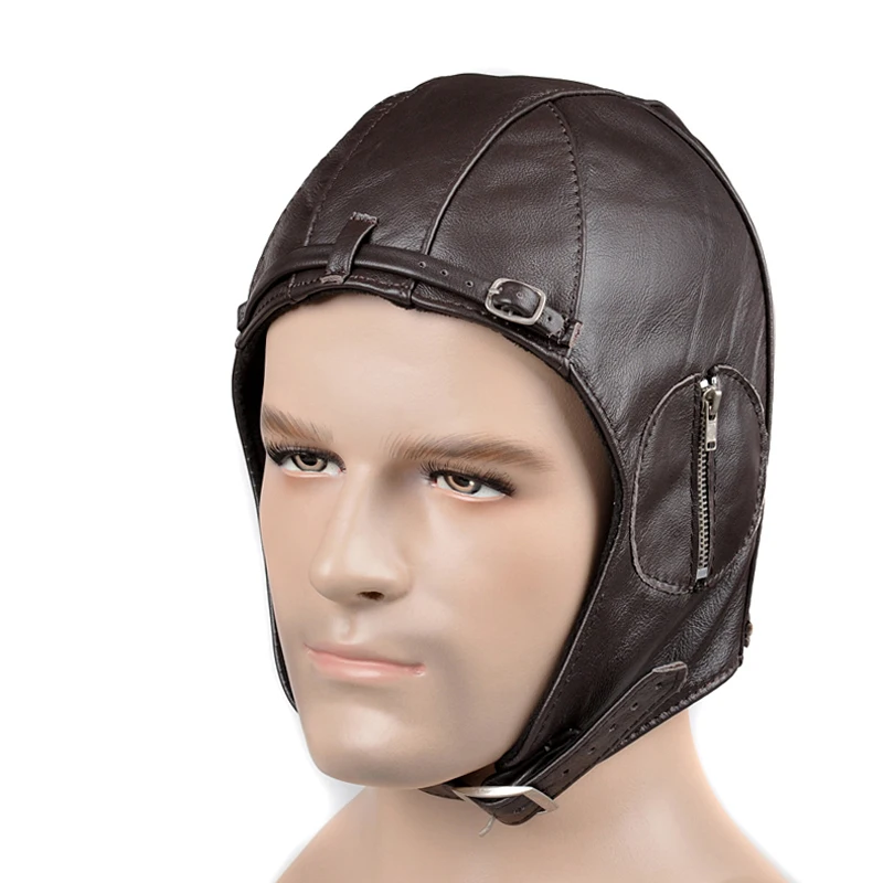 Autumn Winter Man Genuine Pure Leather Cowhide Pilot Flight Caps Male Black/brown Unique Windproof Motorcycle Helmet Warm Hats