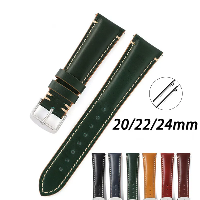 Cordovan Leather Strap For Longines HydroConquest Watch Replace Band Bright Oil 20mm 22mm 24mm Universal Watchband Quick Release