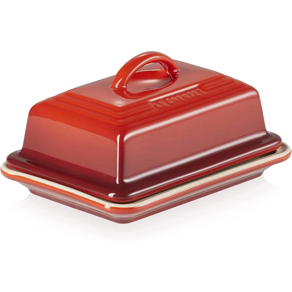 

New Upgraded Stoneware European Butter Dish, Cerise