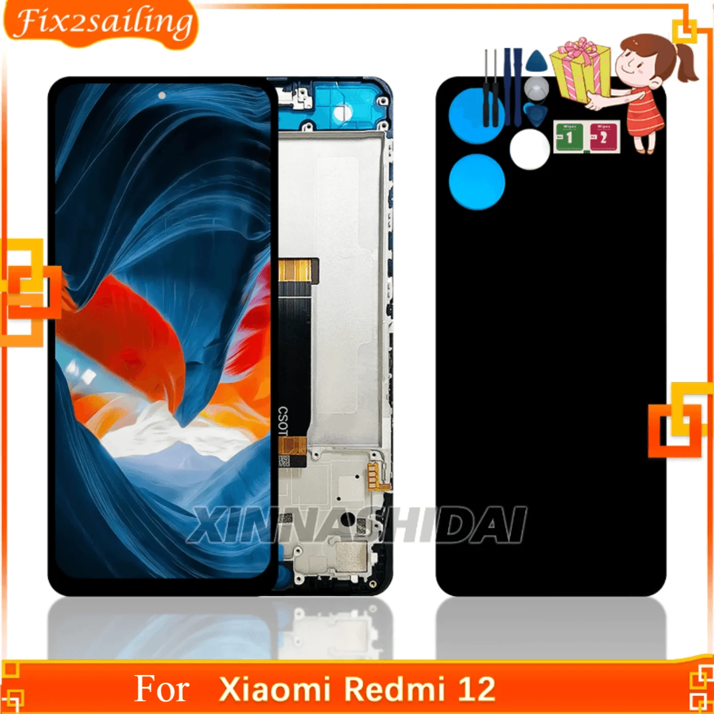 6.79'' High Quality For Xiaomi Redmi 12 Display Touch Screen Digitizer Assembly Replacement Panel For Xiaomi Redmi12 with Frame