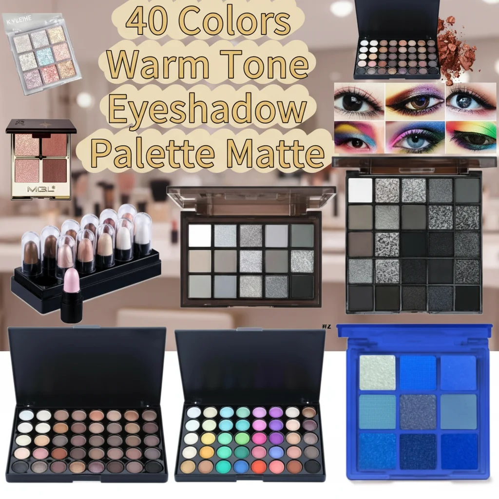 Paleta de Sombras de Ojos de 40 Colores, Larga Duración, Resistente al Agua, Tonos Cálidos, Acabado Mate y Brillante, Altamente Pigmentadas