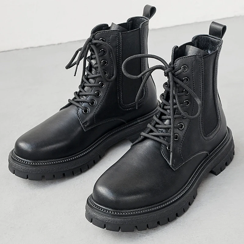 mens fashion stage nightclub high motorcycle boots natural leather shoes cowboy platform boot black trendy cool ankle botas mans