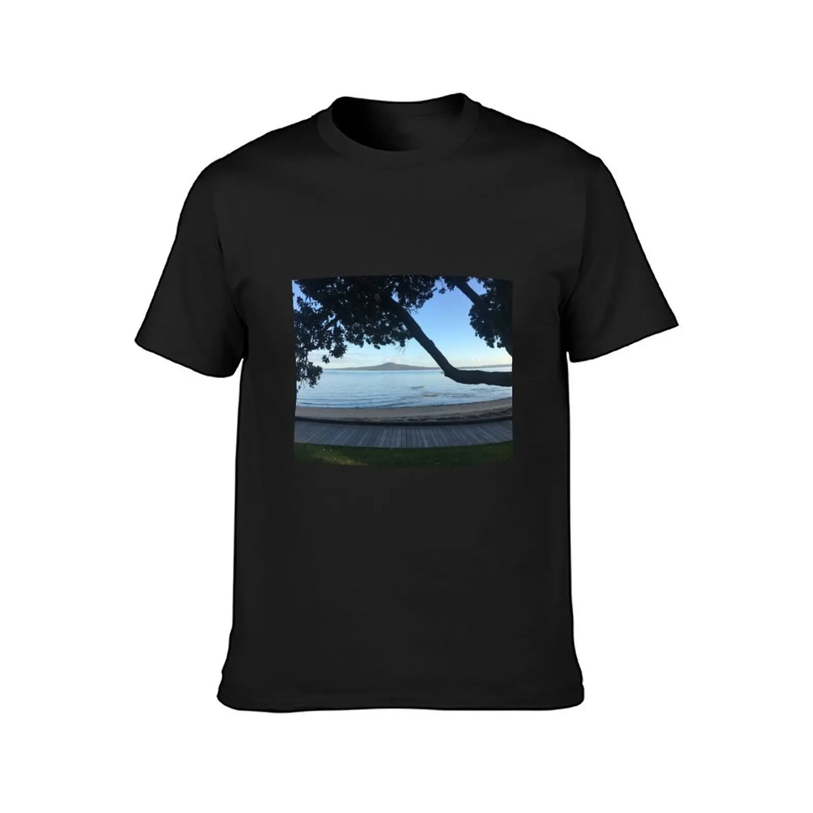 Walk along the beach looking at Rangitoto Island in New Zealand T-Shirt animal prinfor boys quick drying men t shirt