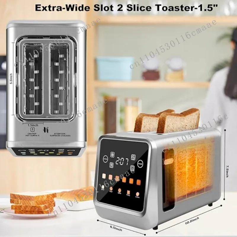 2-Slice Display with Stainless Steel Digital Timer Toaster, 6 Bread Types and 6 Color Settings, Toast Cancel, Defrost Function