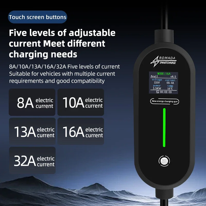 ROMADA 3.5KW 16A EV Cargador Portátil, Cable 3M-20M GBT20234 Type2 IEC62196 - Enchufe UE, Adaptador EVSE Wallbox para EV, Cable Durable