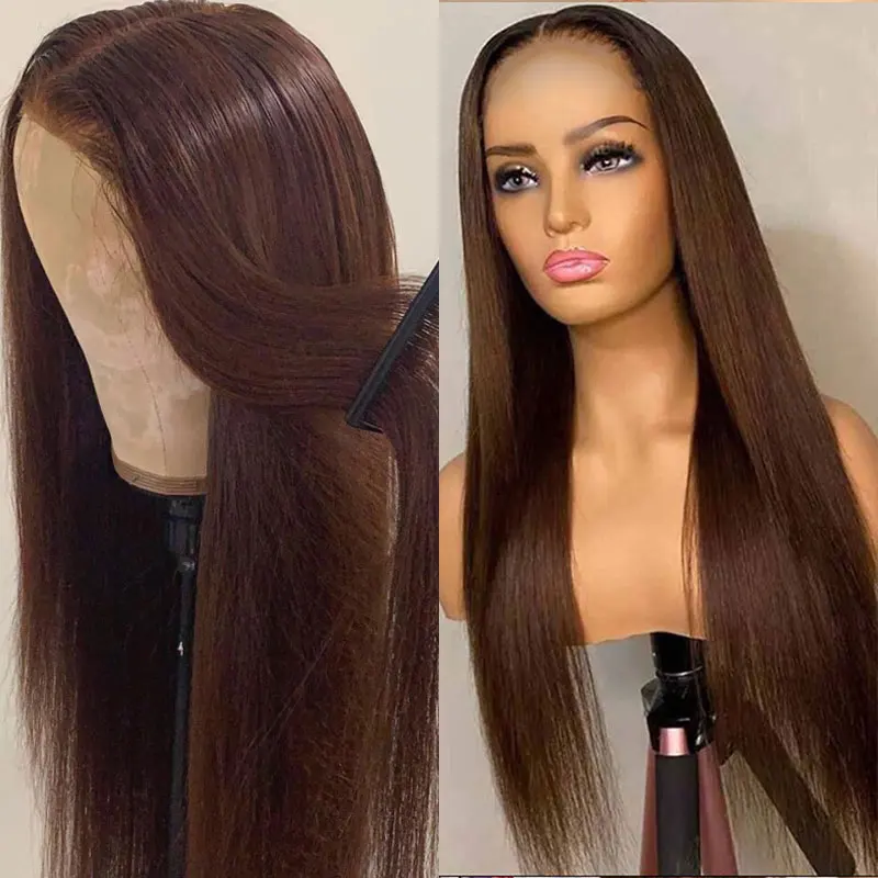 Chocolate Brown Straight 36 Inch Full Lace Wig HD Transparent Lace Front Pre-Plucked 13x6 Human Hair for Women Bone Straight 13x4 13x6 Lace Frontal Wigs