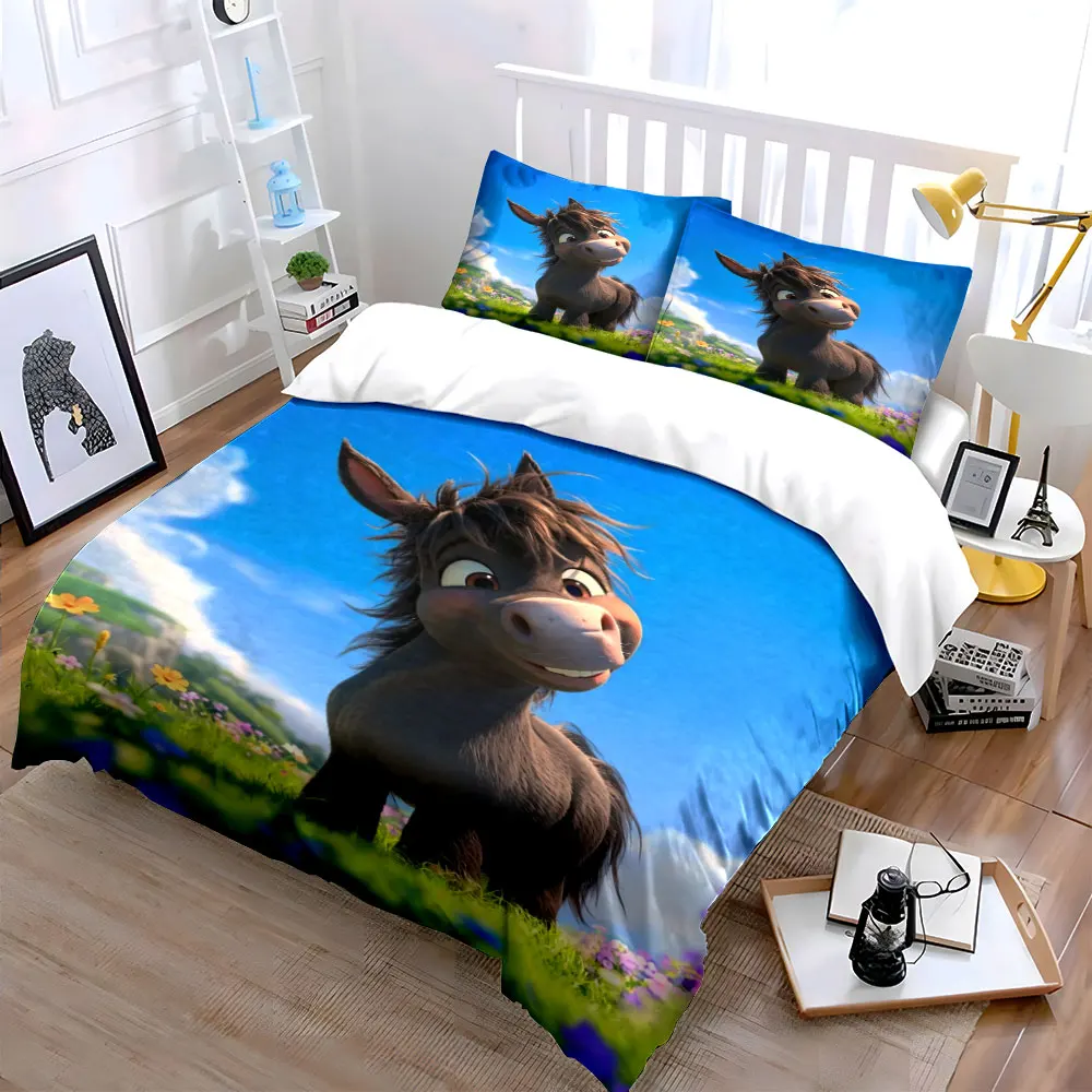 Adorable donkey in flowery meadow Print Bedding Set 1 Duvet Cover 2 Pillowcases for Adult and Children Luxury Gift Full Size