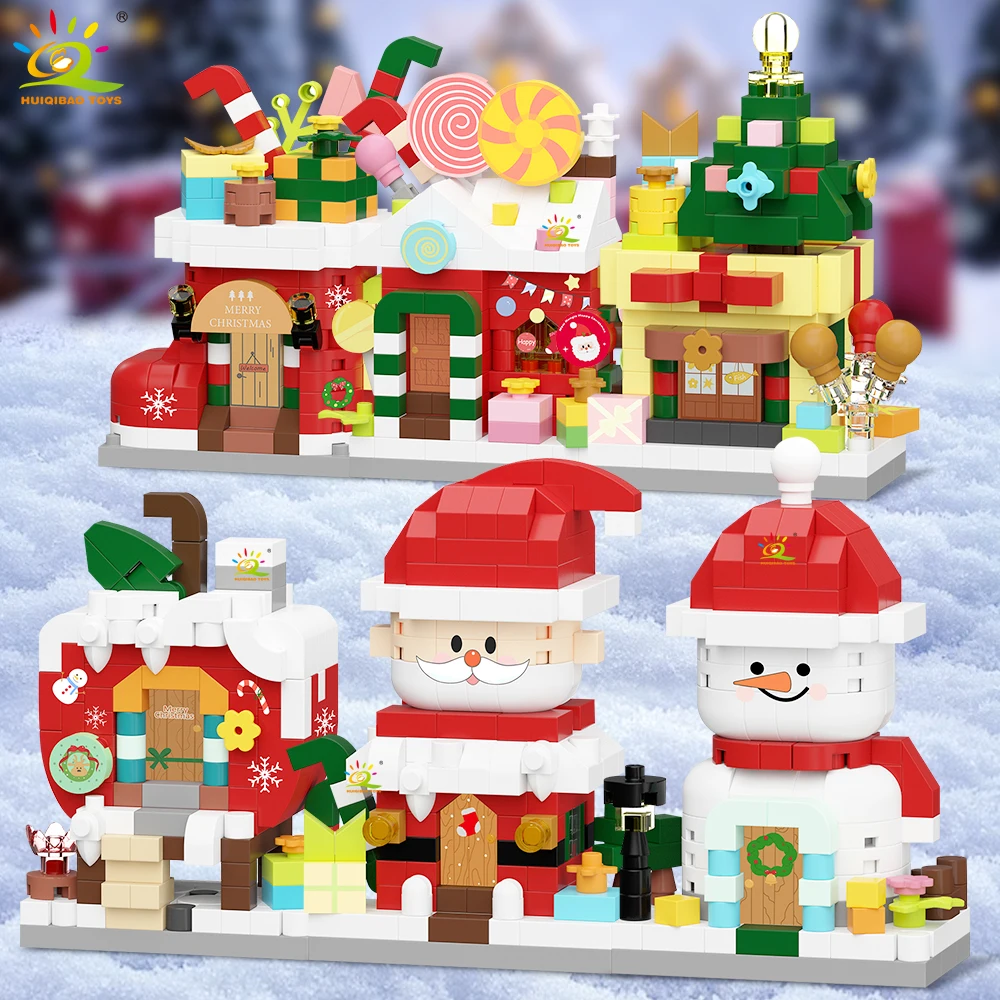 HUIQIBAO MOC Weihnachten Santa Claus Haus Bausteine Stadt Schnee Mann Candy Startseite Weihnachten Baum Ziegel Set Spielzeug für Kinder Kinder Geschenk