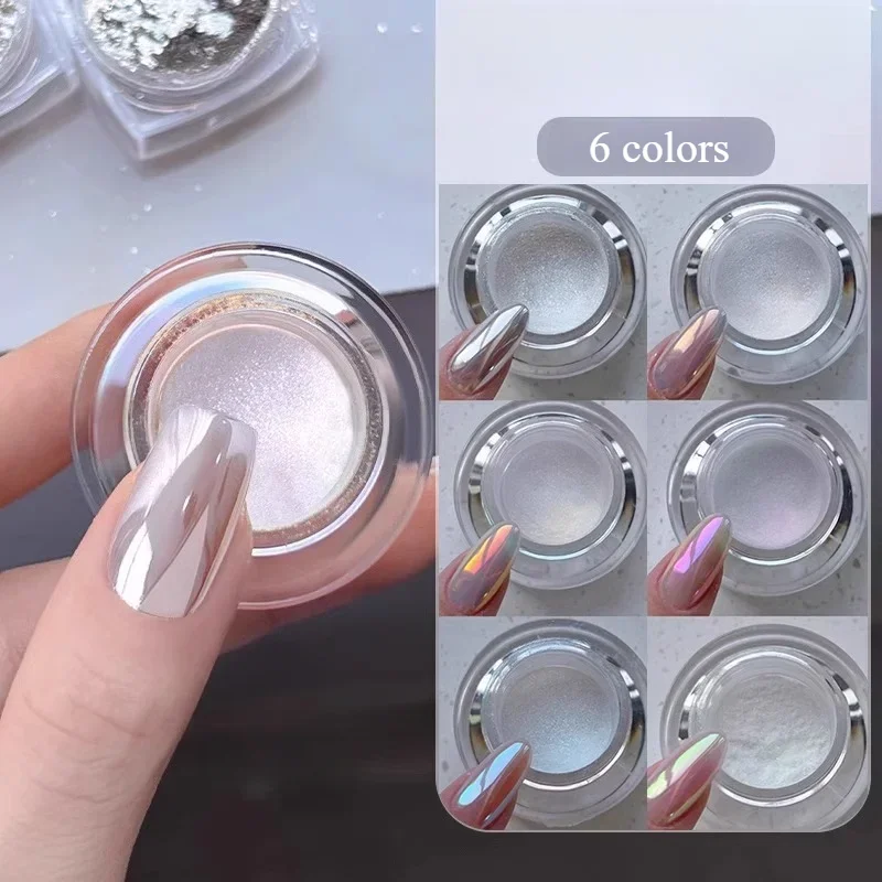 

6Colors Moonlight White Aurora Mirror Powder Shiny Pearl Chrome Rubbing Powder Metallic Silver Effect Laser Moon-light Powder