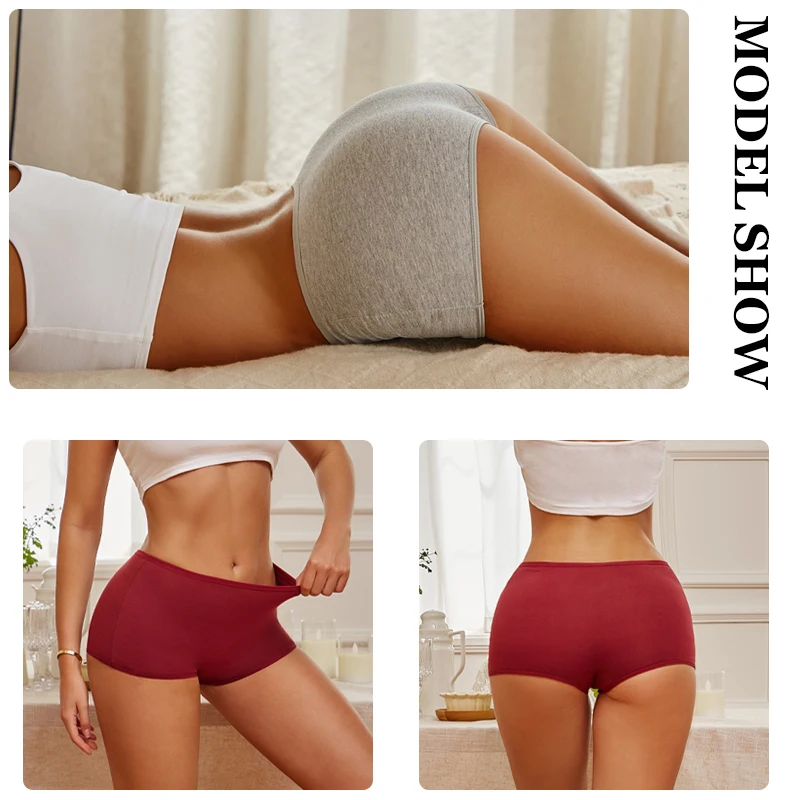 FINETOO 3PCS Dámské bavlněné chlapecké kalhotky Prodyšné Nízký pas Jednobarevné Spodní prádlo Dámské Neformální Sportovní Boxerky - náhled 2