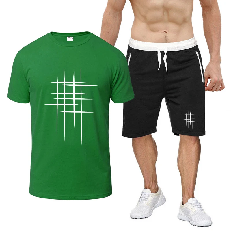 

2026 High End Luxury Creative line pattern Logo Print New Fashion Solid Color Short Sleeve Summer Casual T-shirt Pants Suits